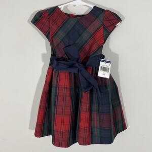 NEW Ralph Lauren Tartan Holiday Plaid Dress Baby Girls Size 12 Months Tie Bow